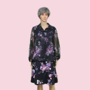 Vintage 2 Piece Outfit ~ Dress & Jacket ~ Multi-Color Floral w/ Black Background